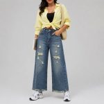 شلوار جین واید لگ زنانه پارچه ایسکو ترک