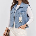 وست جین زنانه ایسکو ترک قد ۵۲ | جلیقه جین کوتاه و ترندی